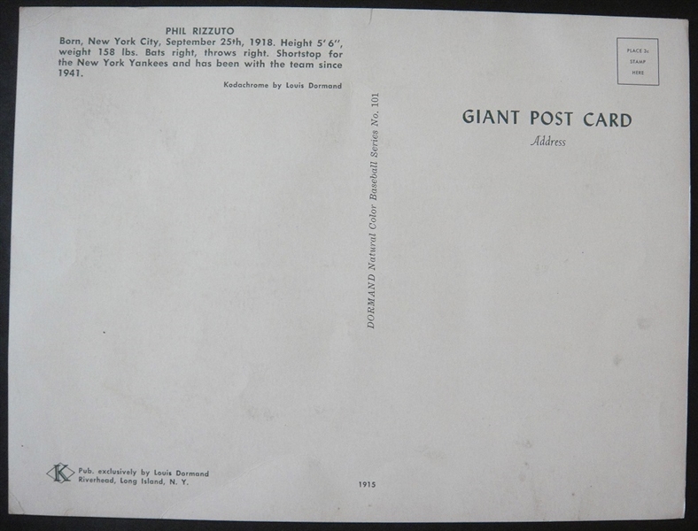 1953-55 Dormand Postcard Giant Size Phil Rizzuto