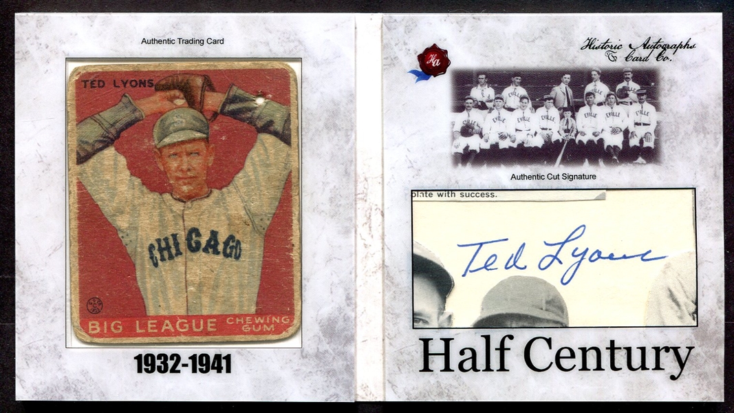 Historic Autographs Ted Lyons w/1933 Goudey Rookie Card Beckett Certified