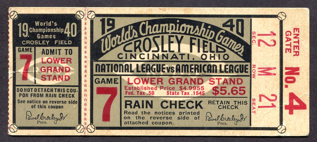 1940 World Series Game 7 Ticket Stub Signe by Bobo Newsom | Barnebys