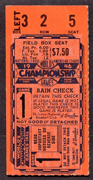 1946 World Series Game 1 Ticket Stub Cardinals & Red Sox