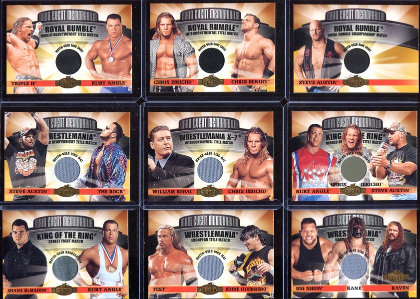 2001 Fleer Wrestling Championship Clash Main Event Memorabilia Swatch Cards Complete Set of 9