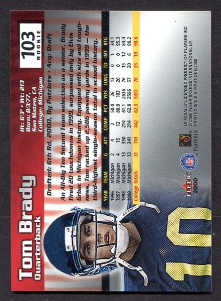 2000 Fleer Mystique #103 Tom Brady Rookie Card 1436/2000 Mint!