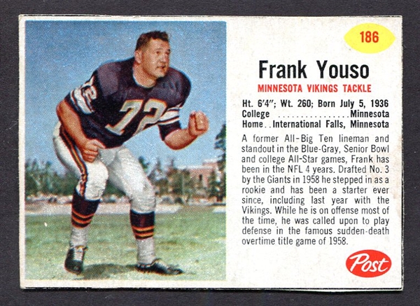 1962 Post Cereal Football #186 Frank Youso SP