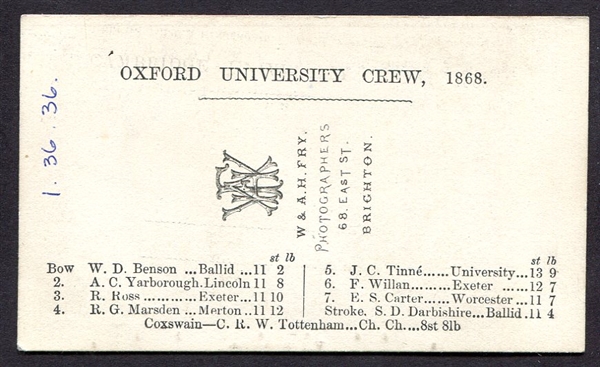 1868 Oxford University Rowing Crew CDV High Grade & Rare!