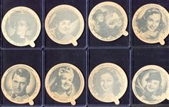 1942 Dixie Lids Movie Stars Complete Set of 24 All w/Original Wax Paper Protector