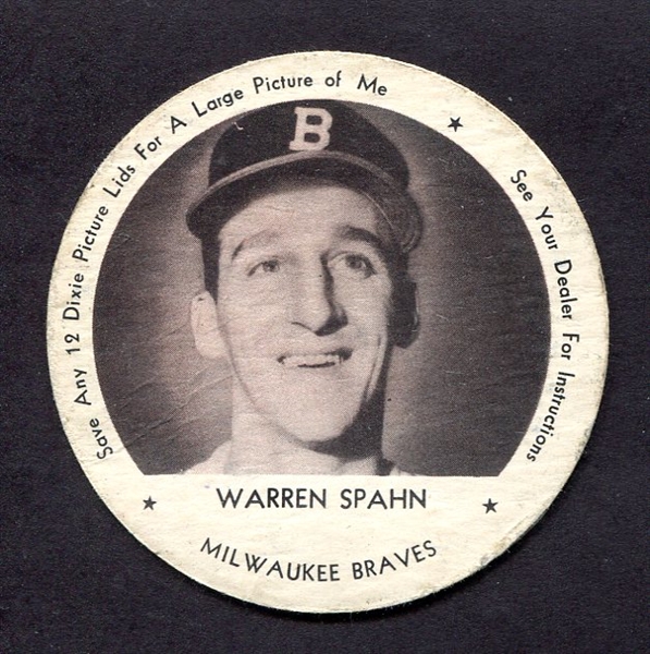 1953 Dixie Lids Warren Spahn Milwaukee Braves