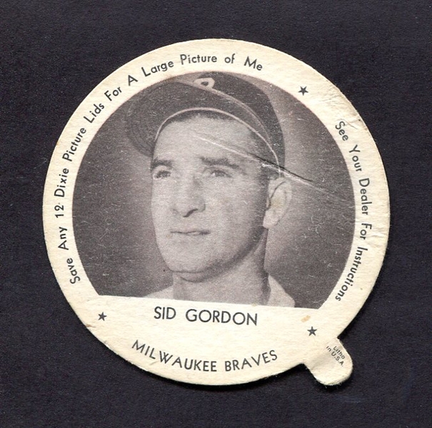 1953 Dixie Lids Sid Gordon Milwaukee Braves