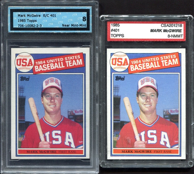 1985 Topps #401 Mark McGwire Rookie Pair of Graded 8s
