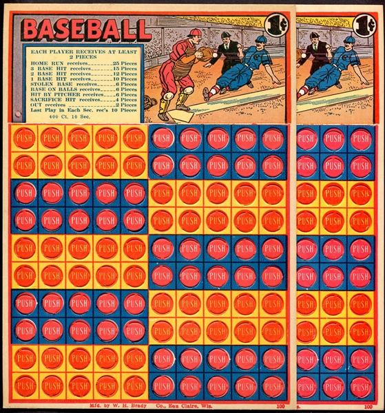 1930s W. H. Brady One Cent Baseball Punch Cards Lot of 4