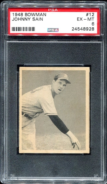 1948 Bowman #12 Johnny Sain PSA 6