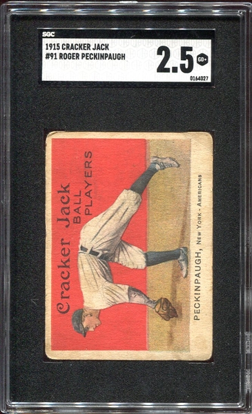 E145 1915 Cracker Jack #91 Roger Peckinpaugh New York Yankees SGC 2.5