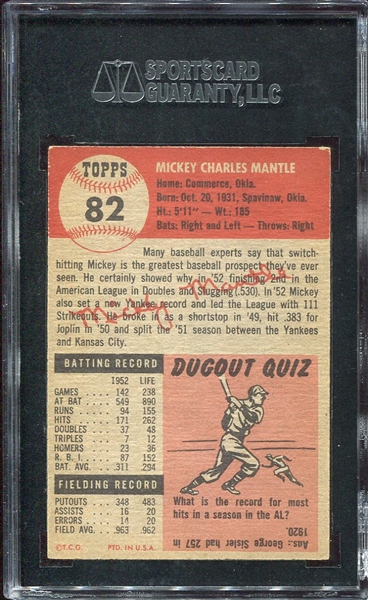 1953 Topps #82 Mickey Mantle SGC 60/5