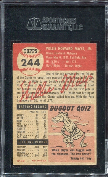 1953 Topps #244 Willie Mays SGC 60/5
