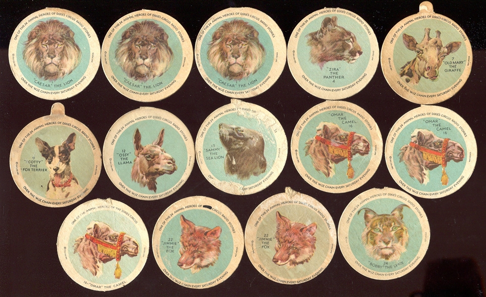 1930-32 Dixie Lids Circus Animals Lot of 14