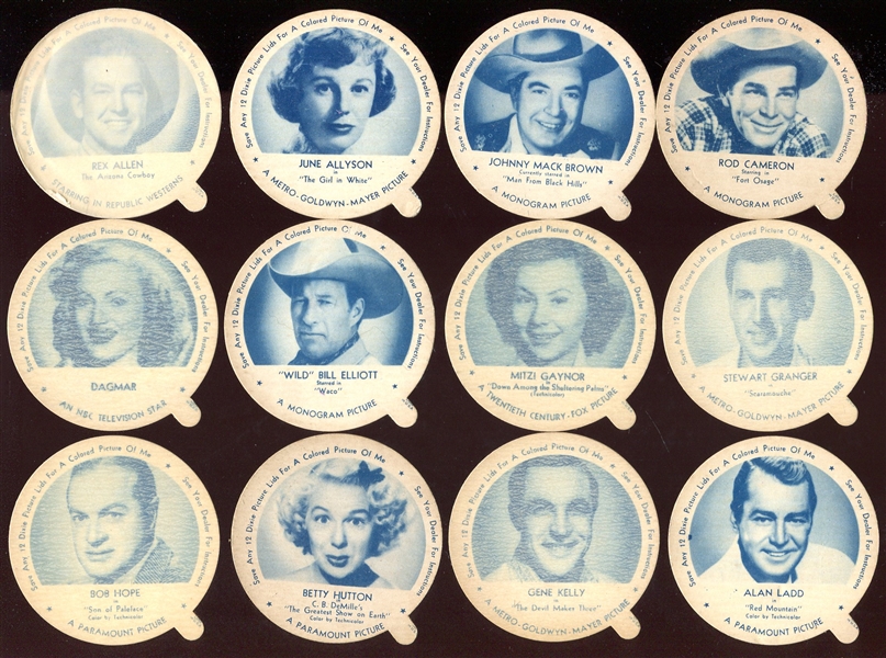 1952 Dixie Lids TV & Movie Stars Near Set of 19 Different 