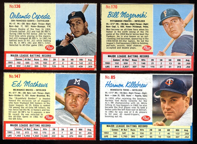 1962 Post Cereal Baseball Lot of 4 HOFers