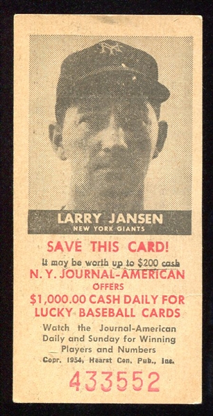 1954 N.Y. Journal-American Larry Jansen New York Giants
