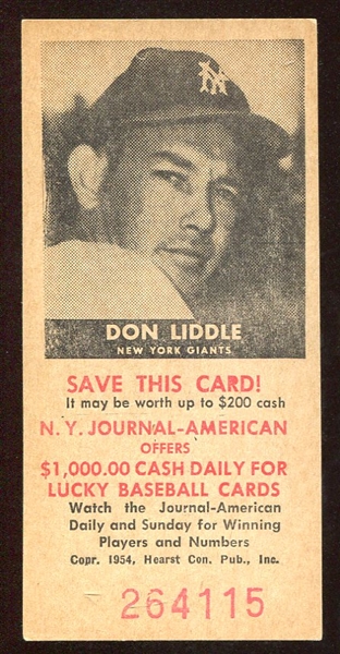 1954 N.Y. Journal-American Don Liddle New York Yankees