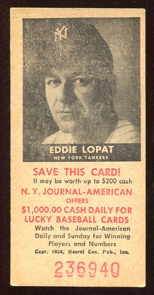 1954 N.Y. Journal-American Eddie Lopat New York Yankees