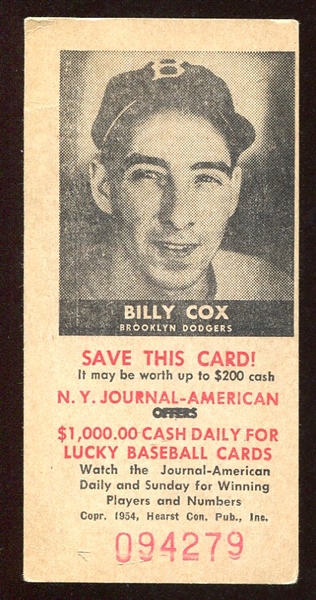 1954 N.Y. Journal-American Billy Cox Brooklyn Dodgers