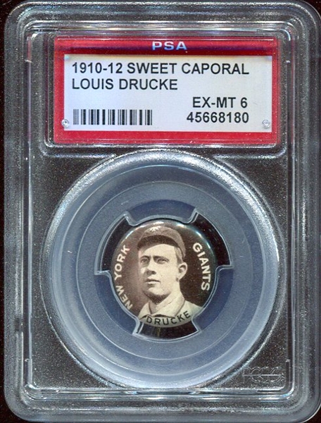 1910-12 Sweet Caporal Pin Louis Drucke New York Giants PSA 6