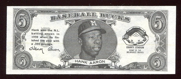 1962 Topps Baseball Bucks Hank Aaron