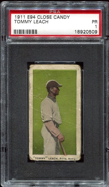E94 Close Candy Tommy Leach Olive Green PSA 1