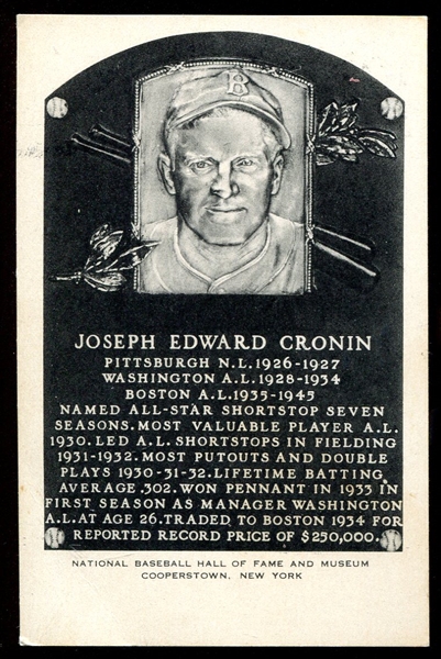 Joe Cronin 1955-63 Artvue HOF Plaque Postcard