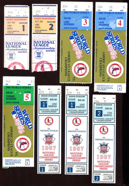 1982 to 1987 NLCS & World Series Ticket Stubs St. Louis Cardinals