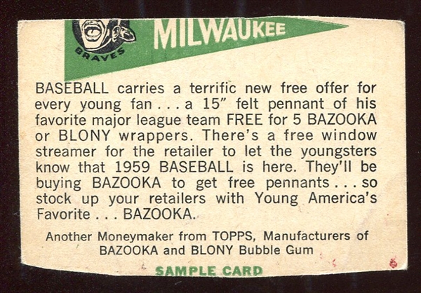1959 Topps Salesman Sample Chicago White Sox