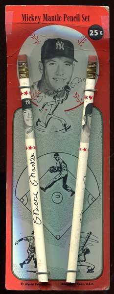 1950s Mickey Mantle Pencil Set on Original Backing