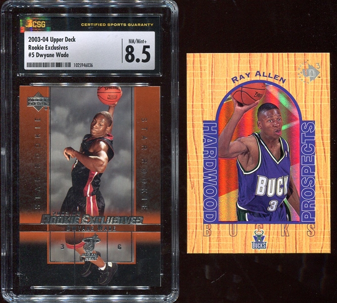 2003-04 Upper Deck Rookie Exclusives #5 Dwayne Wade CSG 8.5 + Ray Allen Card