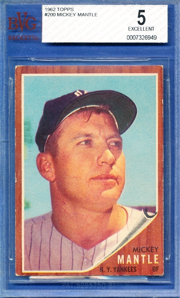 1962 Topps #200 Mickey Mantle  BVG 5