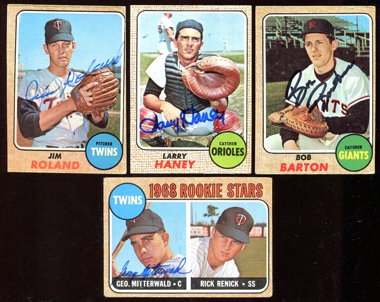 1968 Topps Lot of 4 Autographed Cards Beckett Certified