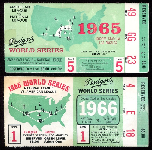 1965 & 1966 World Series Tickets Los Angeles Dodgers