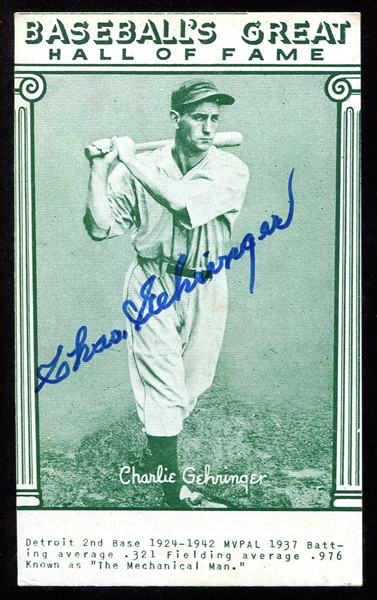 Charles Gehringer Autographed Exhibits Card