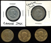 2 Cracker Jack & 3 Other Presidents Coins