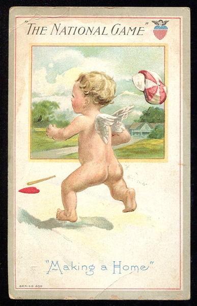 1910 "The National Game" Postcard w/Delatour Chocolates Ad