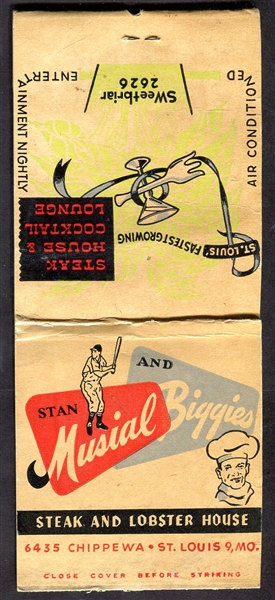 1940s-50s Stan Musial Steakhouse Jumbo Matchbook