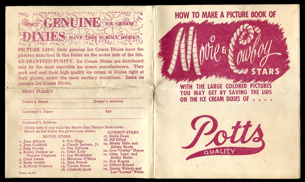 1947 Dixie Lids Collectors Redemption Booklet