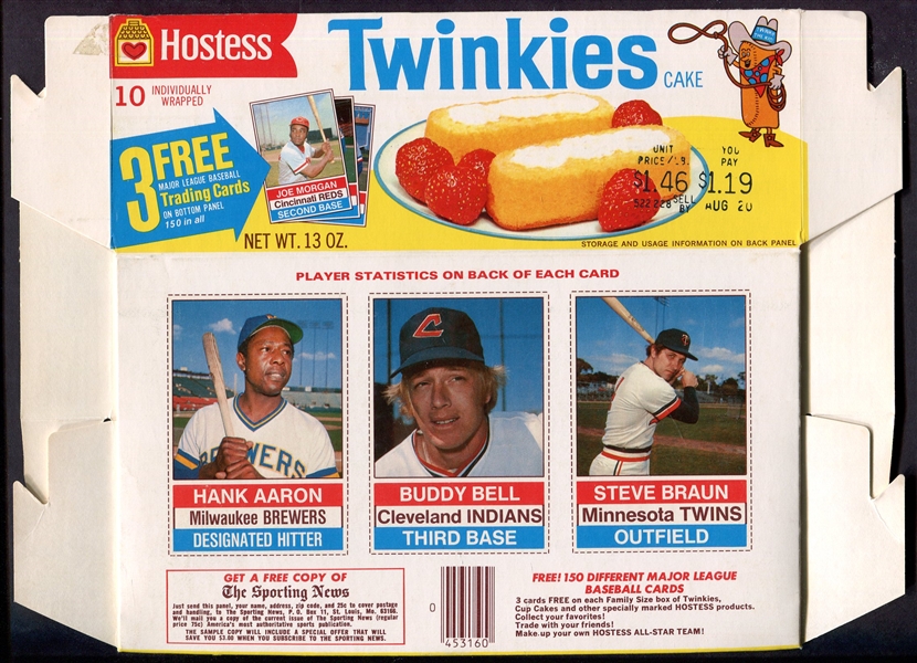1976 Hostess Twinkies Complete Box w/Hank Aaron