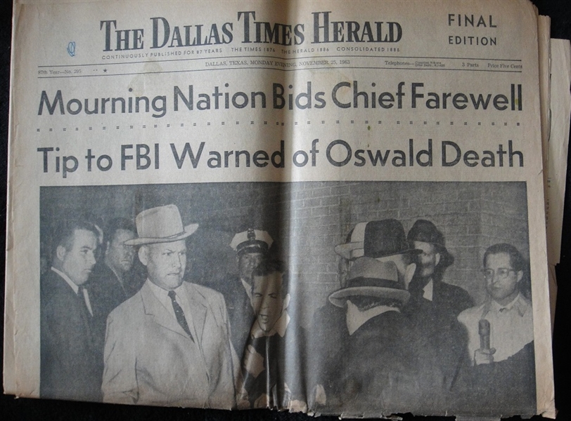 November 1963 Dallas Newspaper Kennedy Assassination 