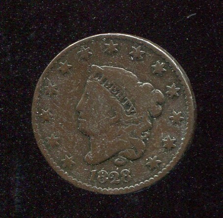1828 U. S. Large Cent Narrow Date VG+