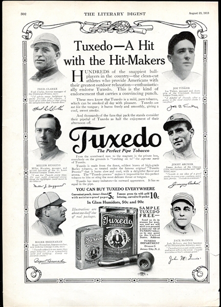 1913 Tuxedo Tobacco Magazine Ad w/ 4 HOFers