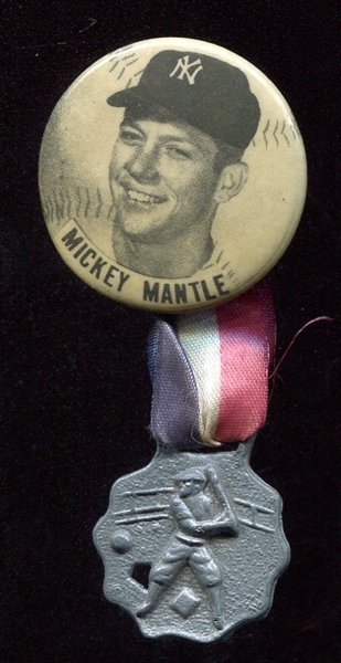 1950s PM10 Mickey Mantle Pin w/Ribbon & Charm