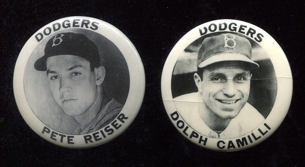 Pair of 1940 PM10 Pins Camilli & Reiser Brooklyn Dodgers