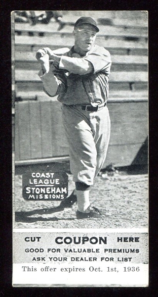 1933-36 Zeenut Stoneham w/Coupon