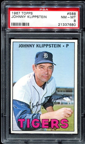 1967 Topps #588 Johnny Klippstein PSA 8