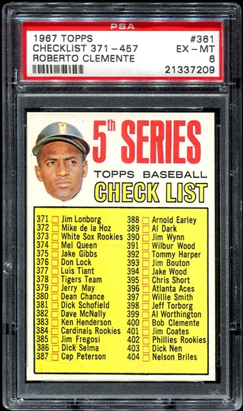 1967 Topps #361 5th Series Checklist PSA 6