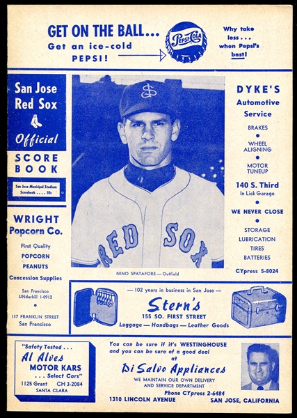 1954 San Jose Red Sox Score Book